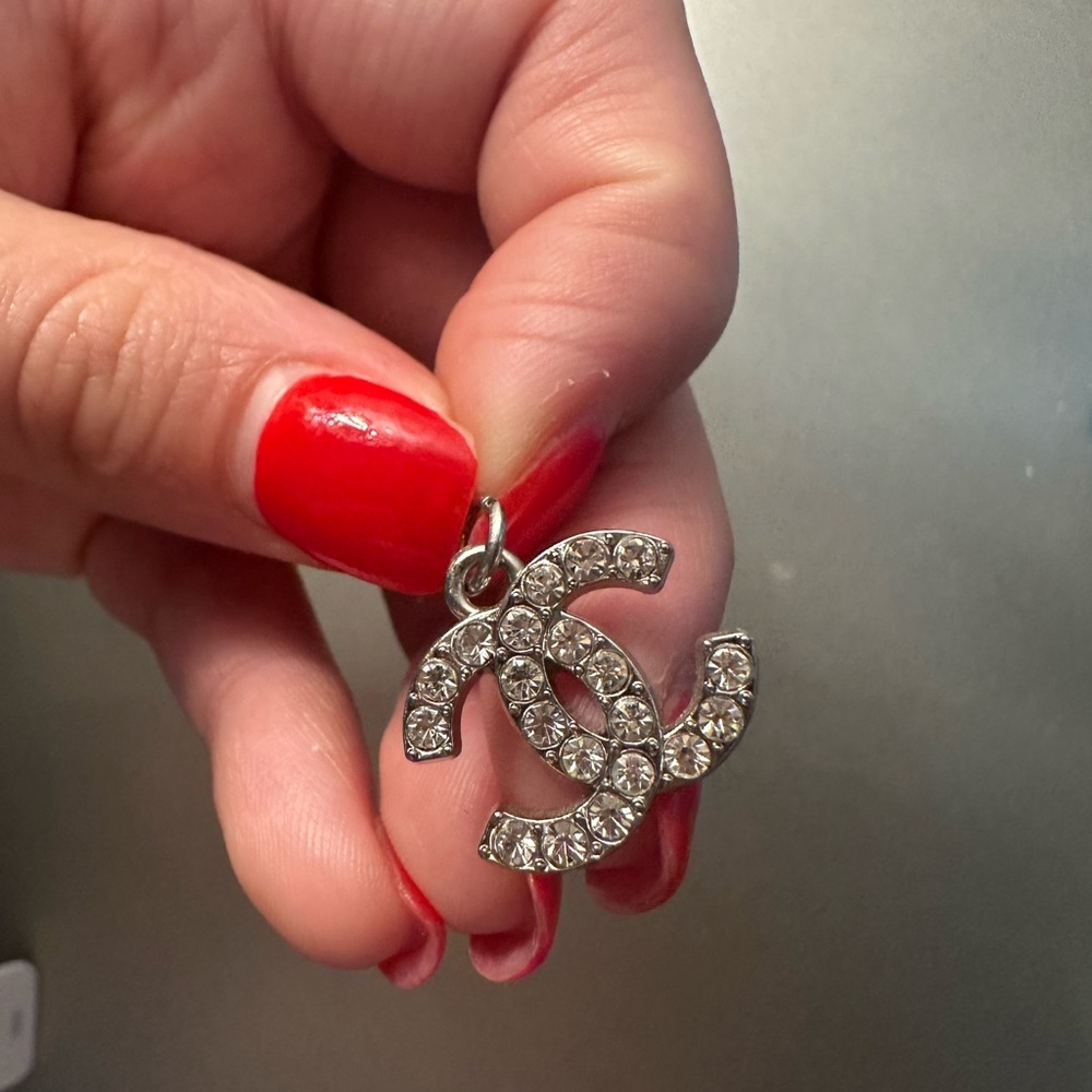 CHANEL Silver Crystal Necklace Pendant